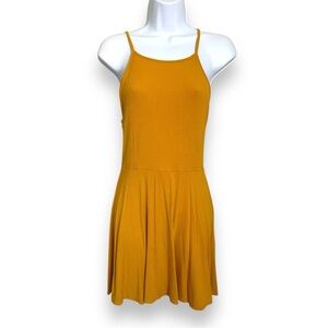 Forever 21 Mustard Yellow Ribbed Knit Fit & Flare Mini Dress | Spaghetti Strap S